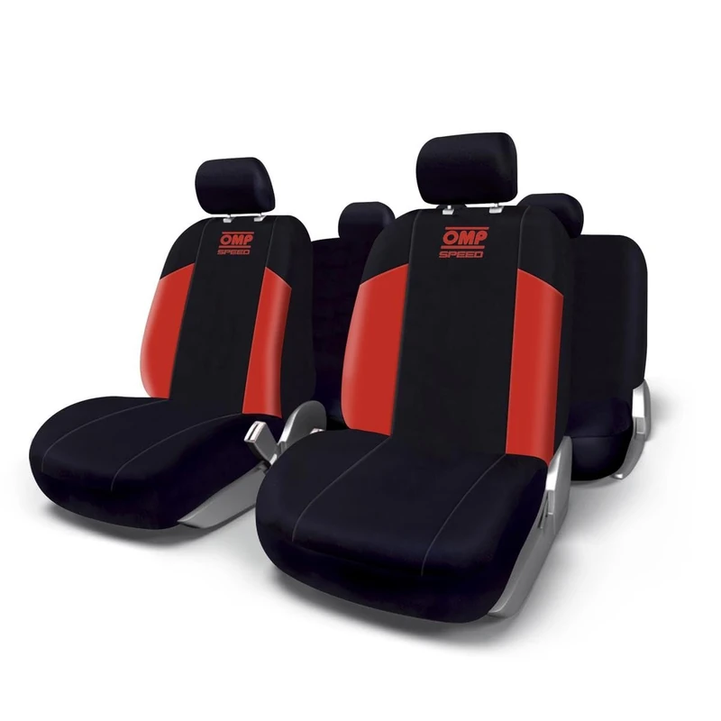 OMP CAR SEAT COVERS SET - UNIVERSAL CAR SEAT COVERS 11 PCS - CAR SEAT COVERS BLACK AND RED COLOUR FULL SET