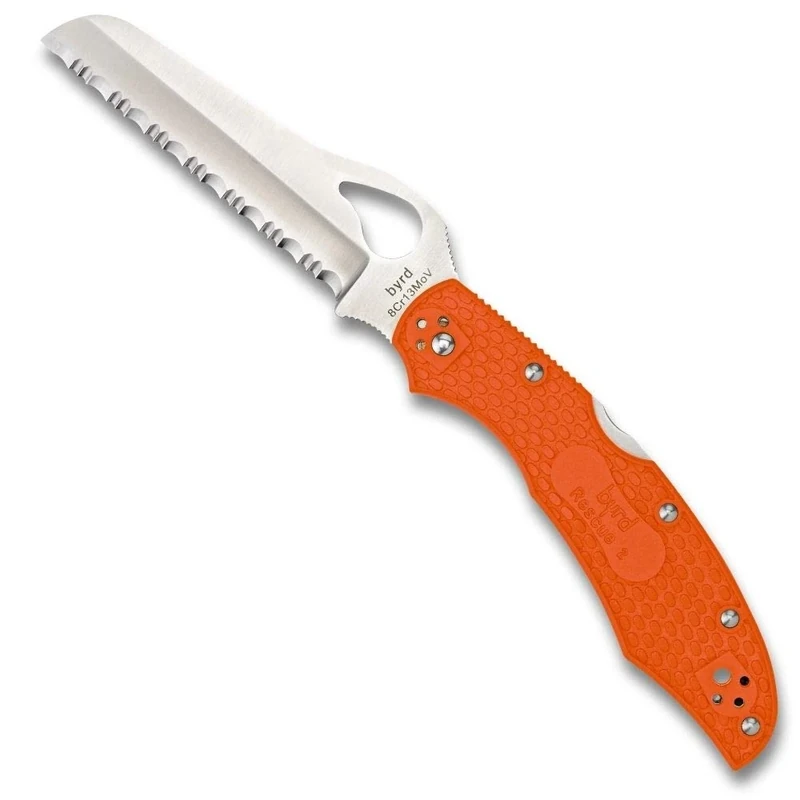 Spyderco Byrd Cara Cara 2 Rescue Lightweight Folding Knife - Orange FRN Handle with SpyderEdge, Hollow Grind, 8Cr13MoV Steel Blade - BY17SOR2