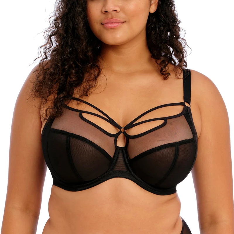 Elomi Women's Plus Size Sachi Strappy Underwire Plunge Bra, Sheer, Black, 36FF