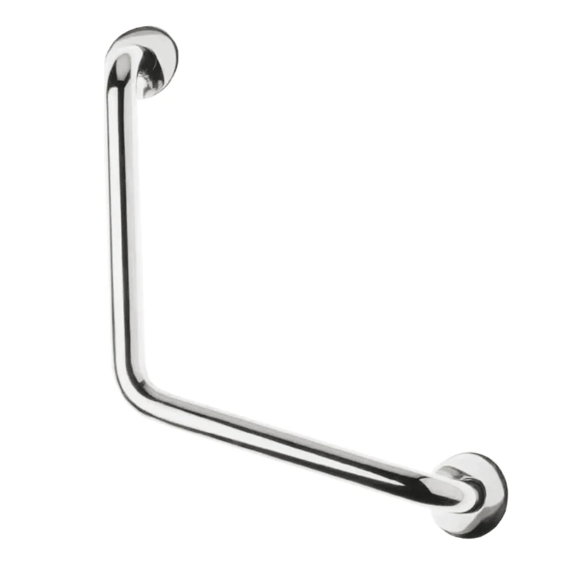 Amig - L-Shaped Handle with Rosette Mod.6 18/8 Stainless Steel | Wall Safety Grab Ideal for Showers and Bathtubs | Measurements - Handle: Ø25 x 600 mm, Rosette: Ø65 mm | Includes Screws
