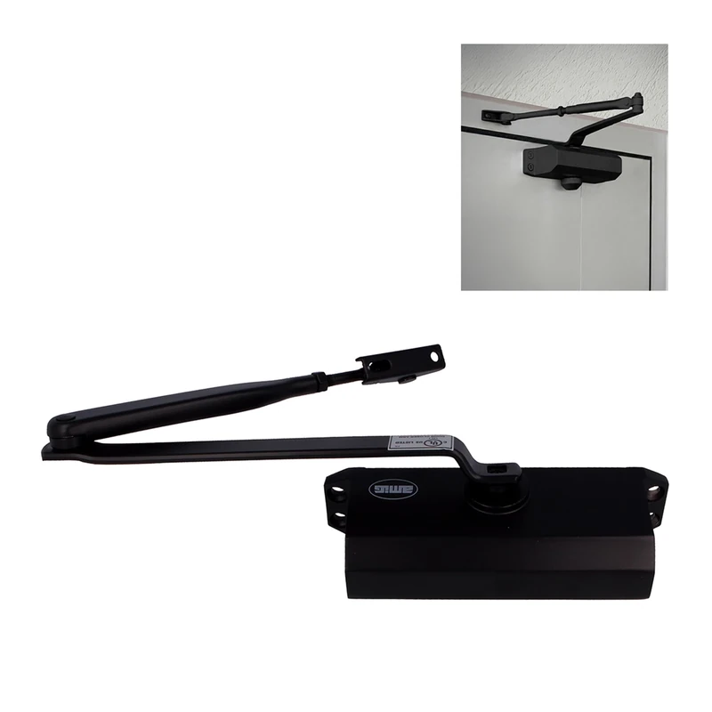 Amig - Door Closer for Automatic Closing Doors Weight Max 40 kg and Max Width 85 cm | Aluminium Matte Black Finish | Prevents Accidents by Doors or Draughts | Includes Screws