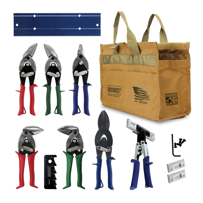 Midwest HVAC Tool Kit - 9 Piece Set Includes Aviation Snips & More, Made in The USA - MWT-HVACKIT03