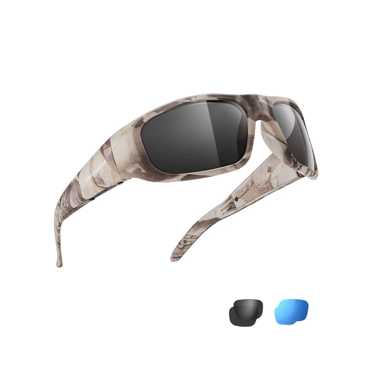 OhO sunshine Audio Sunglasses, Wireless Sunglasses with UV400 Polarized Safety Lenses, Unisex Design for All Smart Phone Editions, Camo Frame-Transitional Lens, One Size