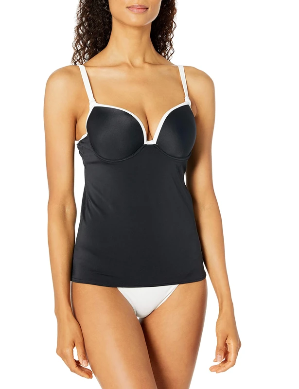 Freya Womens Back to Black Deco Underwired Moulded Tankini, 38E, Black