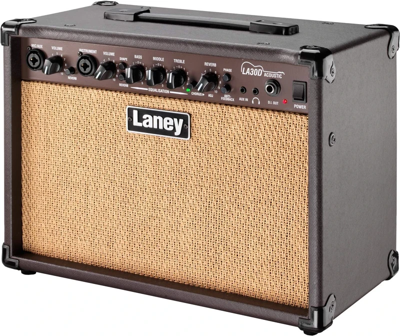 Laney LA30D Acoustic Guitar Amp– 30W Dual-Channel Combo Amp with XLR or jack Mic & Instrument Inputs , Reverb, Chorus, Anti-Feedback, AUX In, Headphone Out - Brown