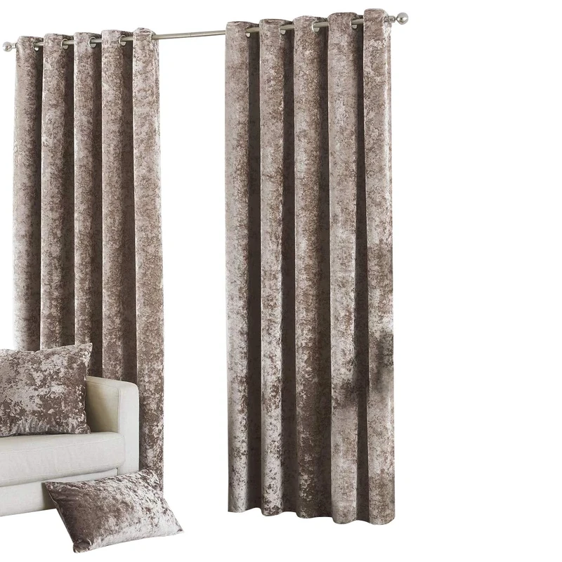 Riva Paoletti Verona Ringtop Eyelet Curtains (Pair) - Oyster Beige - Velvet Feel - Crushed Velvet Look 100% Polyester - 117cm width x 137cm drop (46" x 54" inches) - Designed in the UK