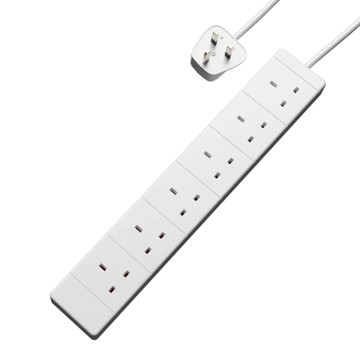 rhinocables 6 Way Extension Lead with Plugs and Cord, 13 Amp 6 Gang Extension Lead with Six Sockets for 3-Pin UK Plugs (5m, White)