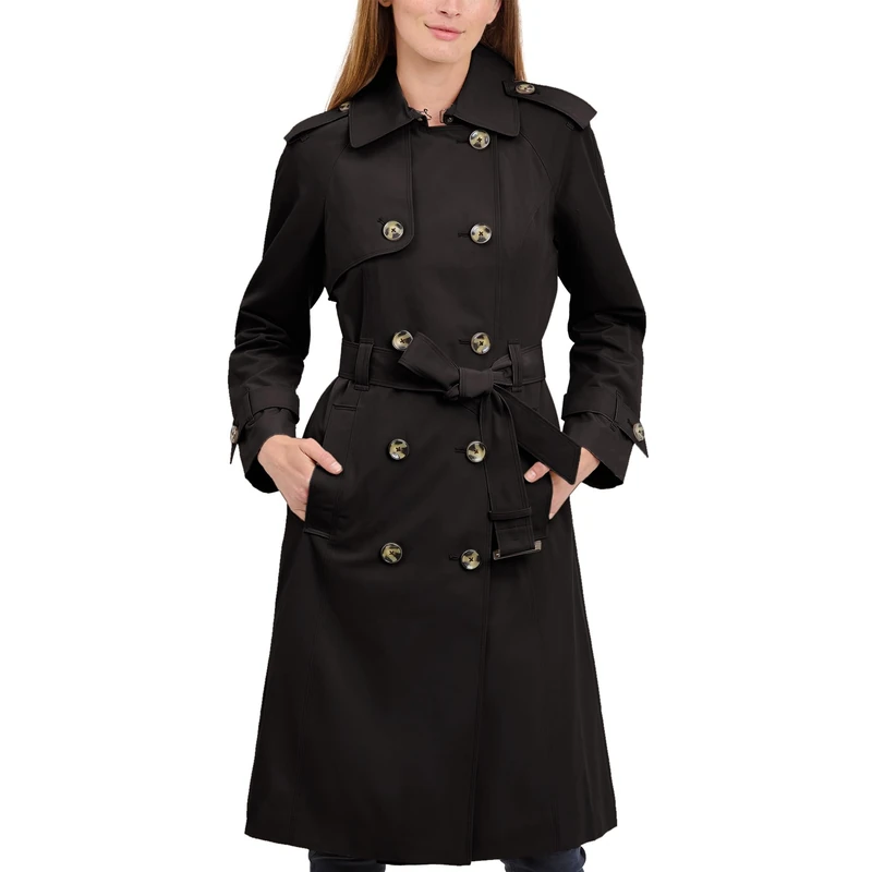 London Fog Women's Double-Breasted 3/4 Length Belted Trench Coat Trenchcoat, Black, M