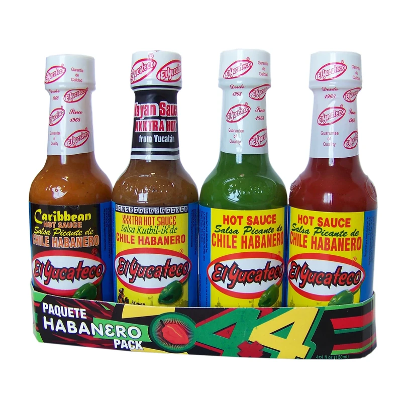 El Yucateco 4 Pack Hot Sauce Bundle, 1 Red Sauce, 1 Green Sauce, 1 Xtra Hot Sauce, 1 Carribbean Hot Sauce