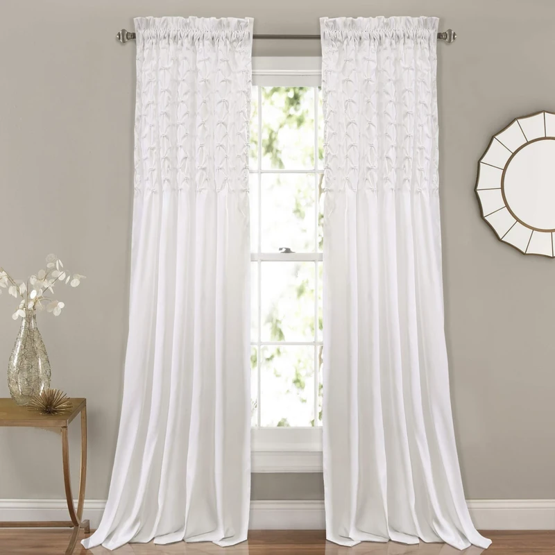 Lush Decor Bayview Curtains-Pintuck Textured Semi Sheer Window Panel Drapes Set for Living, Dining, Bedroom (Pair), 54" W x 84" L, White
