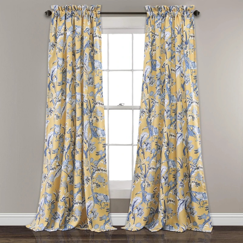 Lush Decor Curtains Dolores Darkening Window Panel Set for Living, Dining Room, Bedroom (Pair), 84 in x 52 in, Yellow, 2 Count