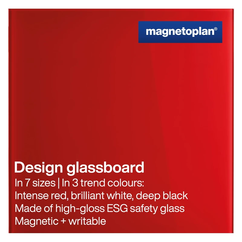 magnetoplan Design-Glasboard | BxH 400x400mm, Intensiv-Rot | Magnethaftend | ESG-Sicherheitsglas Premium Qualität | für Büro, Küche | Beschreibbar mit Board- Kreidemarker | leicht zu reinigen