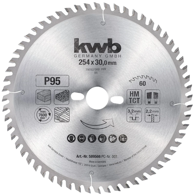 kwb 254mm Circular Saw Blade for Precise Cuts on Countertops, Wood, and Coated Panels