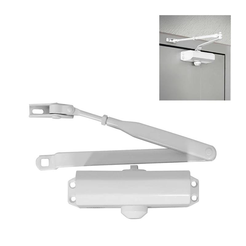 Amig - Door Closer for Automatic Closing Doors Weight Max 40 kg and Width Max 85 cm | Made of Aluminium with White Finish | Prevents Accidents Due to Porcups or Draughts | Includes Screws