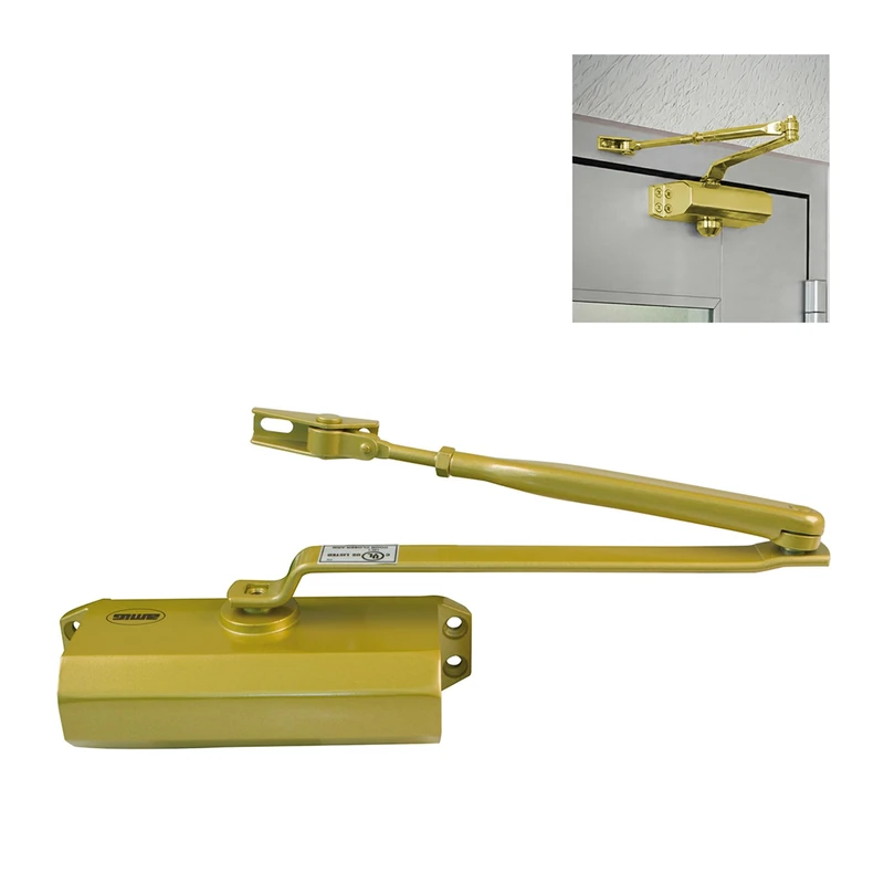Amig - Door Closer for Automatic Closing of Doors with a Weight of Max. 40 kg, Width Max. 85 cm | Made of Aluminium with Matt Gold Finish | Prevents Accidents from Slamming or Draughts