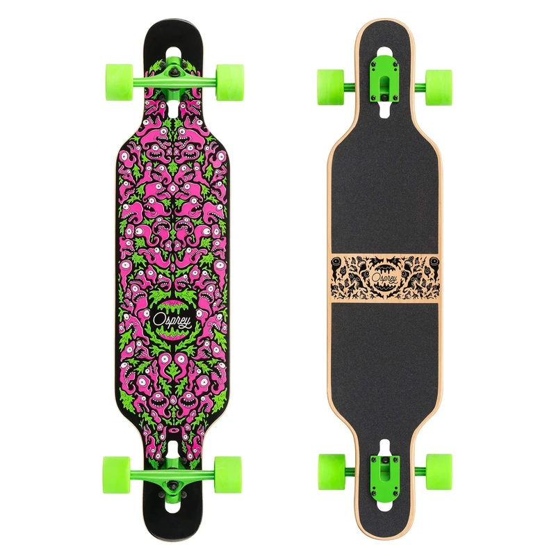 Osprey | Twin Tip Longboard, 39 inch, Complete Skateboard, 7-PLY Canadian Maple Deck, For Adults, Kids and Beginners, Character, Multiple Colours