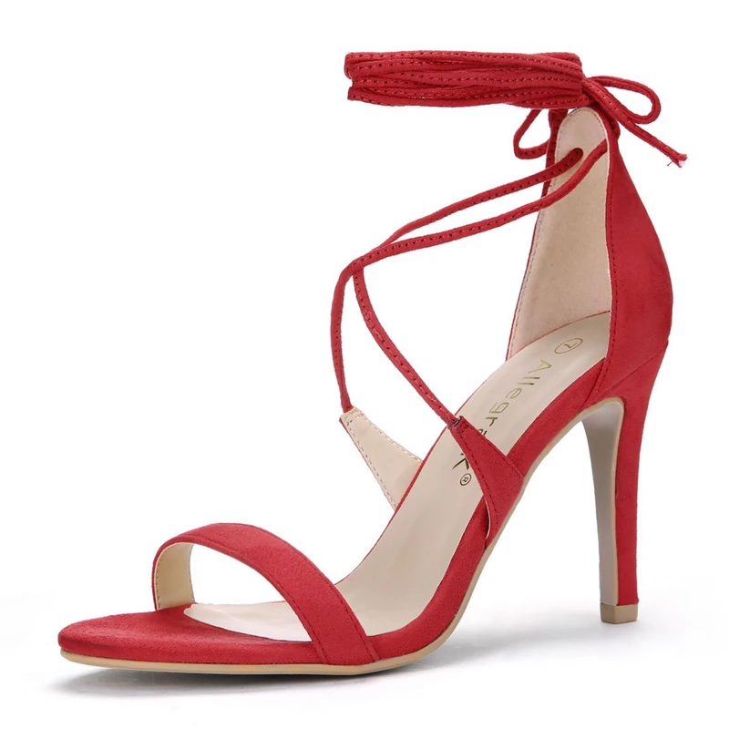 Allegra K Women Open Toe Stiletto High Heel Lace-Up Sandals Red 4 UK/Label Size 6 US