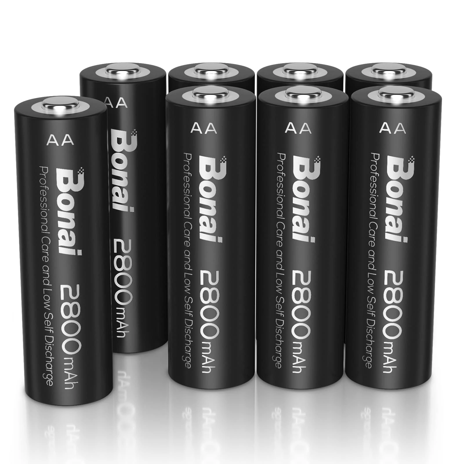 BONAI ni-mh AA Rechargeable Batteries 2800mAh 1200 Cycles High Capacity Rechargeable Battery AA Low Self-Discharge x 8
