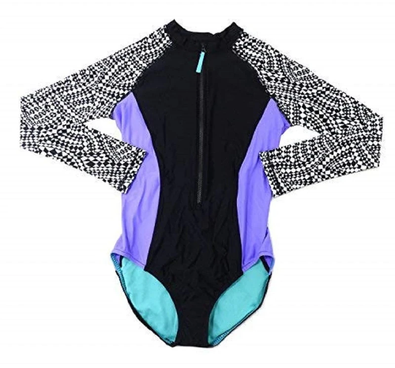 Speedo Womens Size Medium Long Sleeve One-Piece Swimsuit, Black/White