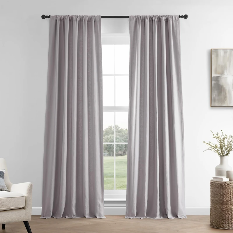 HPD Half Price Drapes French Linen Curtains 108 Inches Long Room Darkening Curtains for Bedroom & Living Room 50 X 108, (1 Panel), Earl Grey