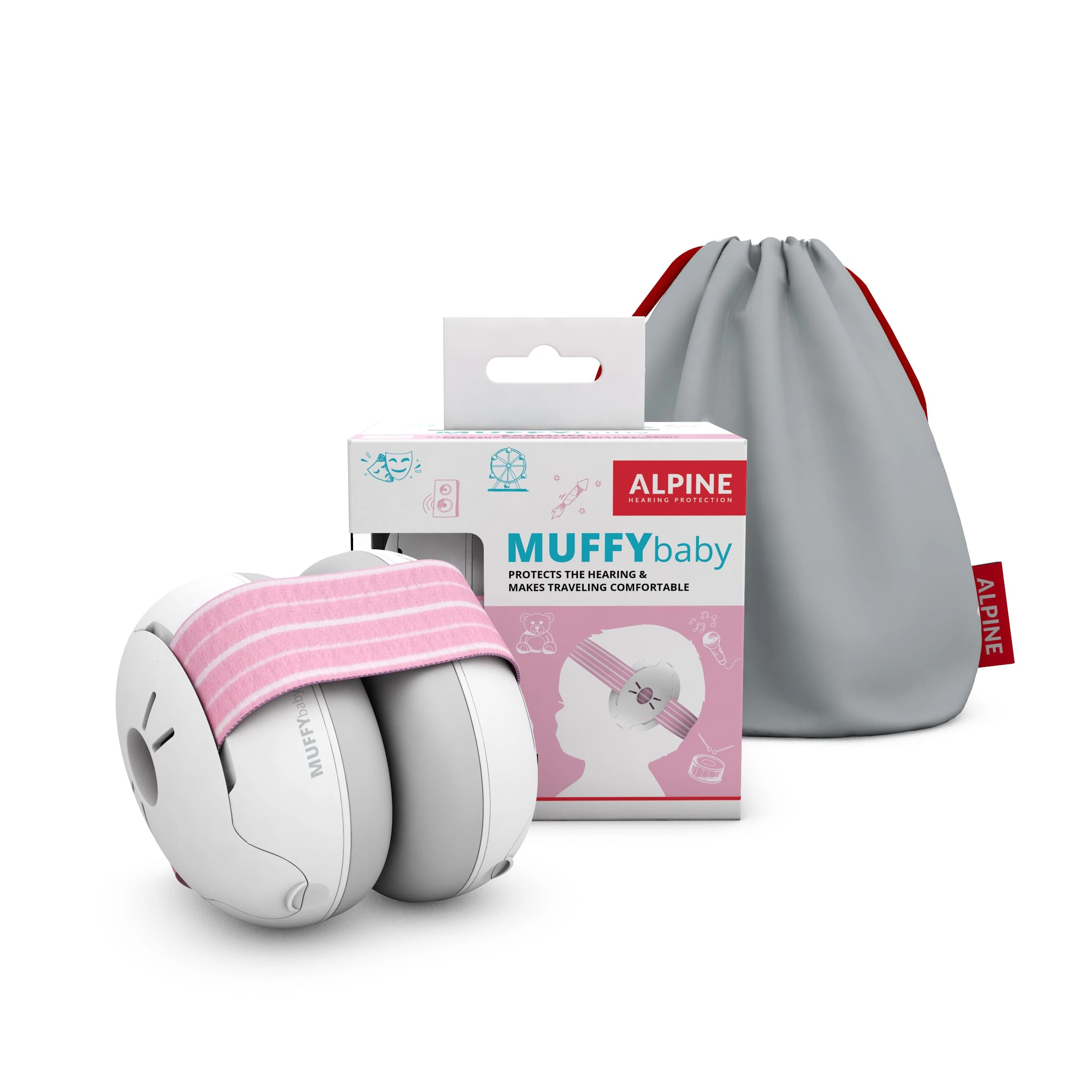 Alpine Muffy Baby Ear Defender for Babies and Toddlers up to 36 Months - CE & UKCA Certified - Noise Reduction Earmuffs - Comfortable Baby Headphones Against Hearing Damage & Improves Sleep - Pink