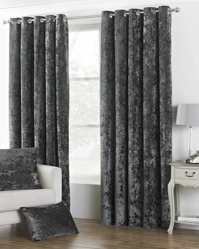 Paoletti Verona CRUSHED VELVET Eyelet Curtains, 46" x 72" (117 x 183 cm), Pewter Grey