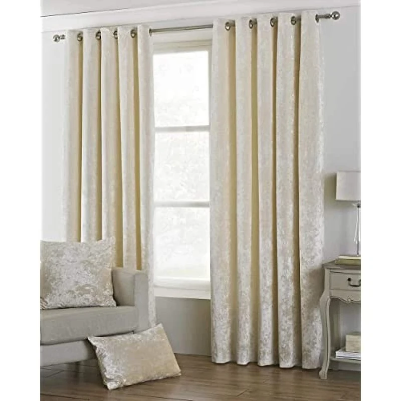 Riva Paoletti Verona Ringtop Eyelet Curtains (Pair) - Ivory Cream - Velvet Feel - Crushed Velvet Look 100% Polyester - 229cm width x 137cm drop (90" x 54" inches) - Designed in the UK