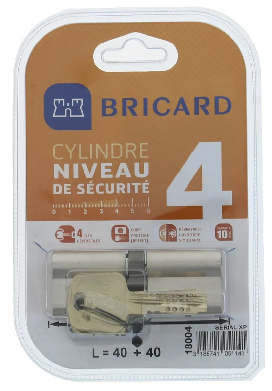 BRICARD Princess Double Cylinder Lock, Input Serial XP 40 + 40 Nickel-Plated