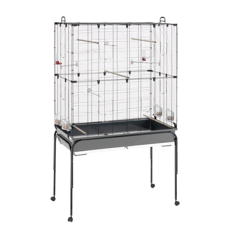 Ferplast PLANETA Bird Cage, Aviary, Canary Cage, Parakeets, Small Bird Cage, with Accessories and Stand with Wheels, 99.5 x 53 x 171.5 cm