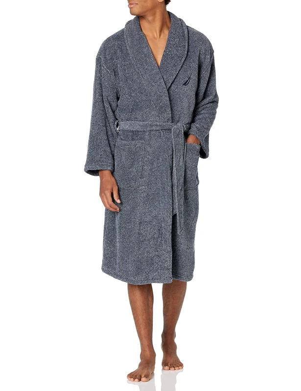 Nautica Men's Long Sleeve Cozy Soft Plush Shawl Collar Robe Bathrobe, Navy (Kr06f7), One Size