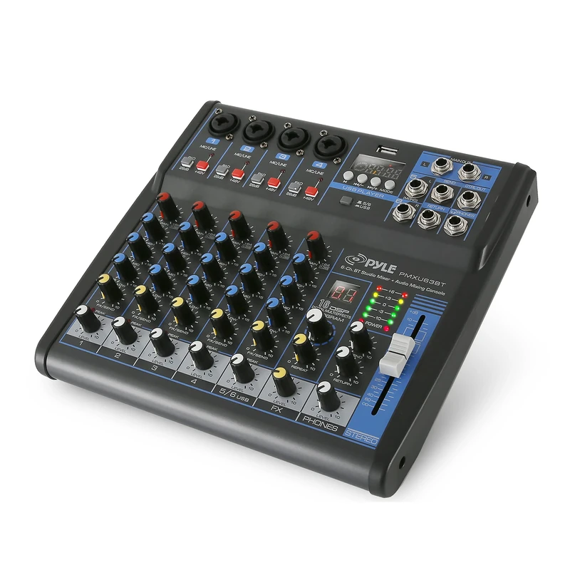 Professional Audio Mixer Sound Board Console - Desk System Interface with 6 Channel, USB, Bluetooth, Digital MP3 Computer Input, 48V Phantom Power, Stereo DJ Streaming & FX16 Bit DSP