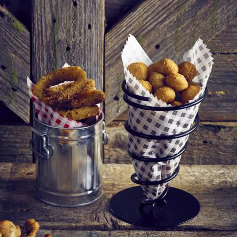 Genware Black Gingham Print Greaseproof Paper Bags 17.5cm - Pack of 1000 - Chip Bags