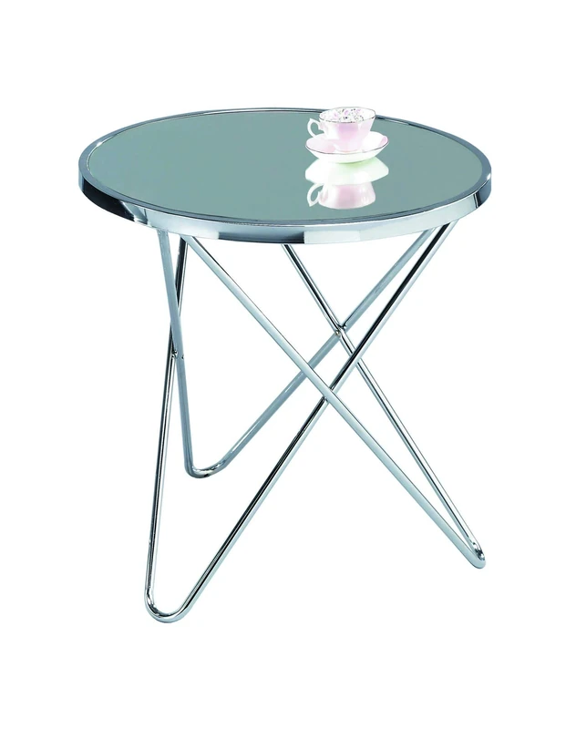 ASPECT Porto Round Glass Side Coffee End Lamp Table, Metal, Chrome/Mirror, 55 Dia x57.5 cm