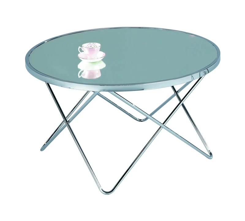 HOME SOLUTIONS Porto Round Coffee Table Top Legs, Chrome/Mirror, 85 dia x 48 cm