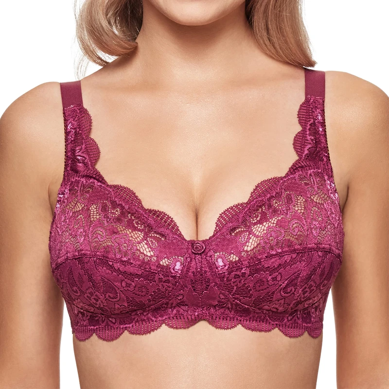 Susa Women's Bra Without Underwire Made of Elastic lace Latina Non-Wired, Pink (Plum 118), 44 E