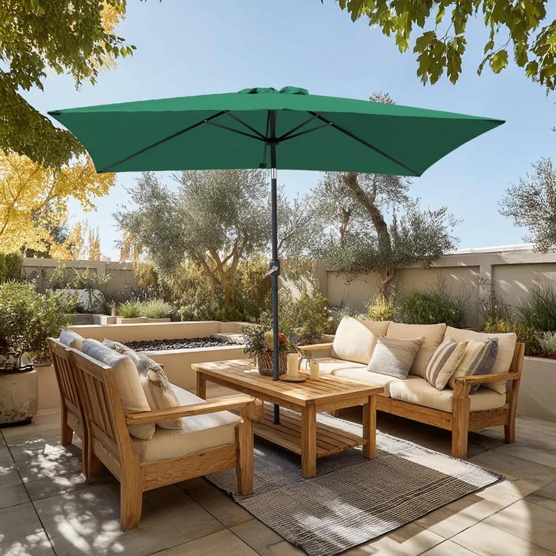 Green Bay 2x3m Garden Parasol Umbrella Patio Outdoor Sun Shade Aluminium Crank Tilt Mechanism Green