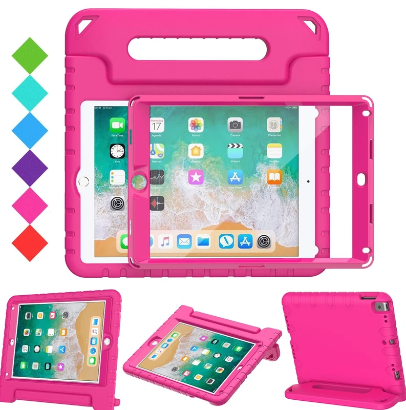 Surom Kids Case with Screen Protector for iPad 9.7 Inch 2018/2017,iPad Air 2, Shockproof Convertible Handle Stand Kids Case for iPad 9.7 2017/2018 (iPad 5th and 6th Generation),iPad Air 2, Rose Pink