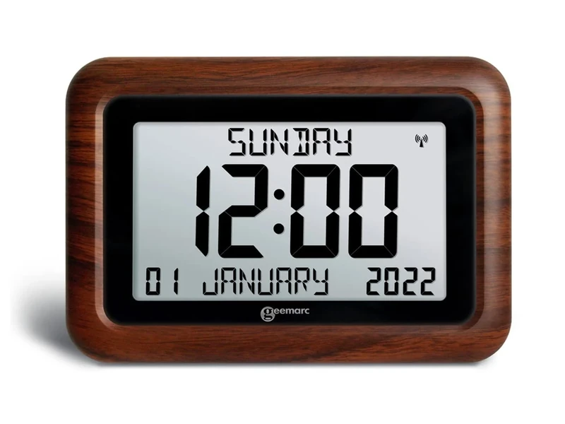 Geemarc Dementia Clock - The Easy-to-read & Self-setting Viso 10 - Ideal for Seniors and People Living with Alzheimer's - Battery Operated - No Backlight - Wood
