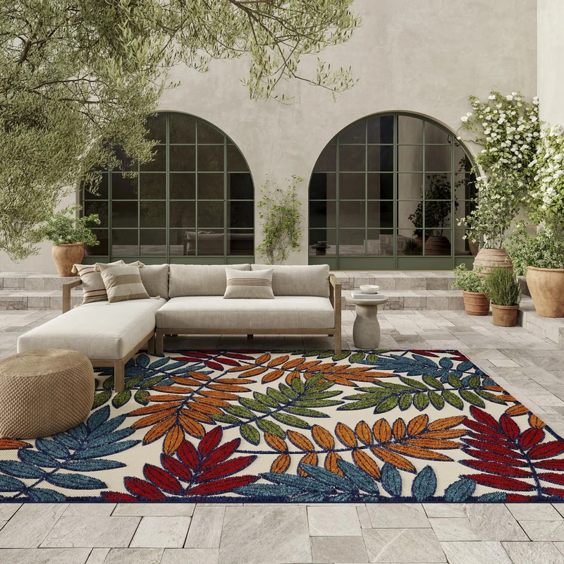 Nourison Aloha Indoor/Outdoor Multicolor 7'10" x 10'6" Area Rug, Tropical, Botanical, Easy-Cleaning, Non-Shedding, Bed Room, Kitchen, Living Room, Deck, Backyard, (8' x 11') - Image 1