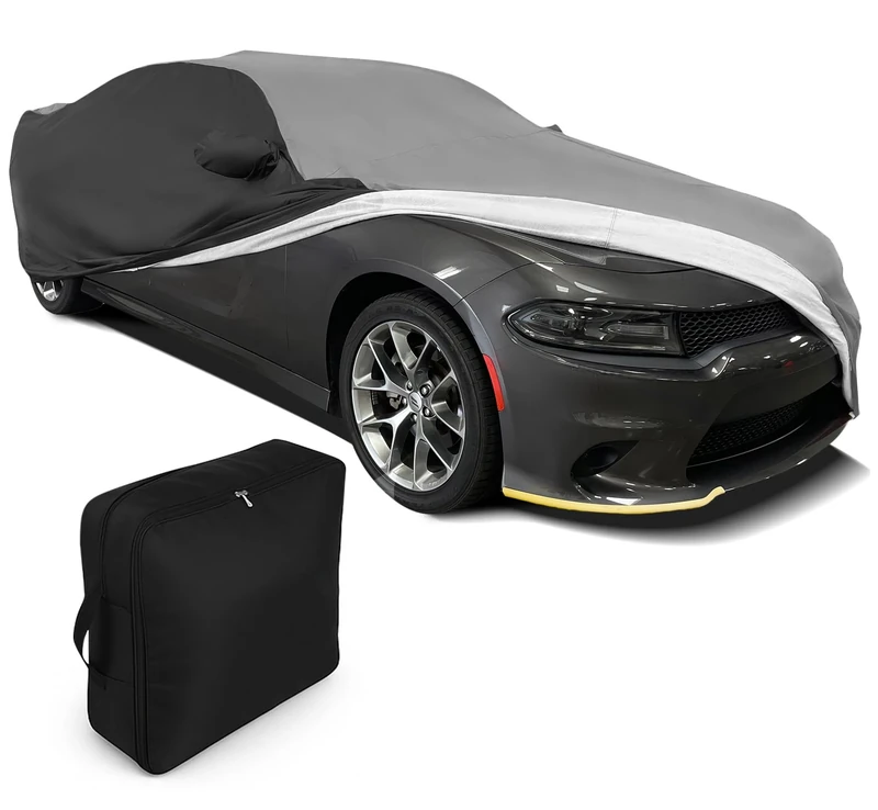 Dodge Charger Indoor/Outdoor Car Cover Ultraguard Plus 300 Denier UV Protection Water Resistant - Custom Fit for Dodge 2005-2023 SRT Hellcat, GT, R/T, SXT, Scat Pack (Gray/Black)