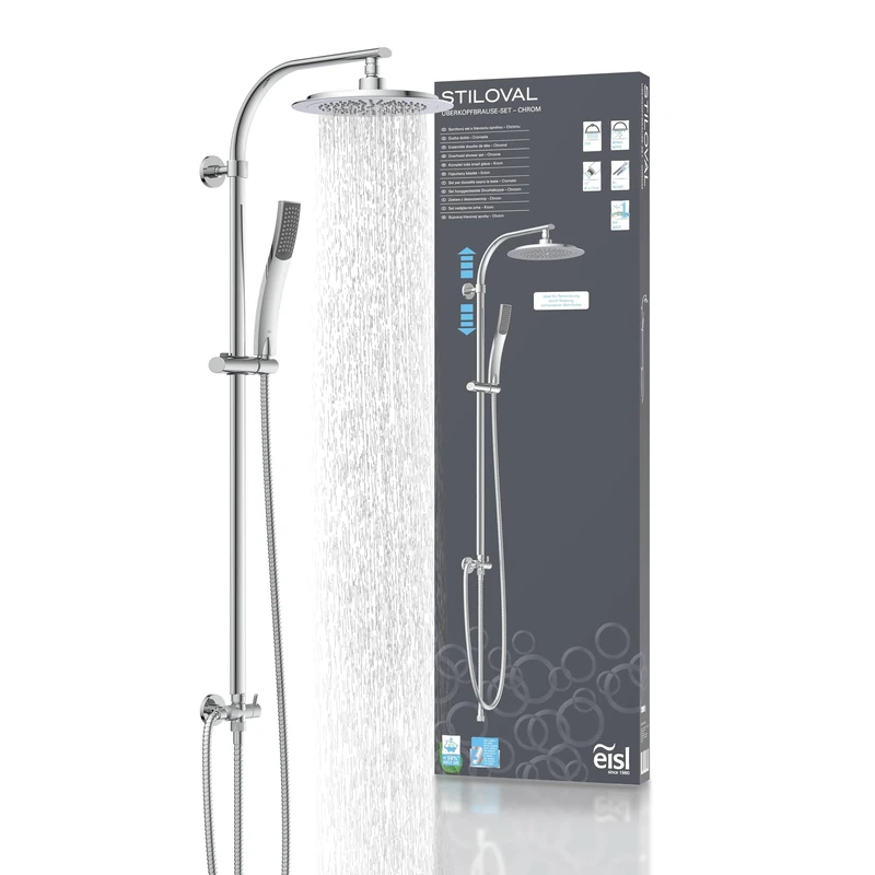 EISL STILOVAL Shower Set, Shower Column 2 in 1 with Large Rain Shower (Diameter 240 mm) and Hand Shower, Ideal for Retrofitting by Using Existing Drill Holes, Complete Mounting Kit, Chrome