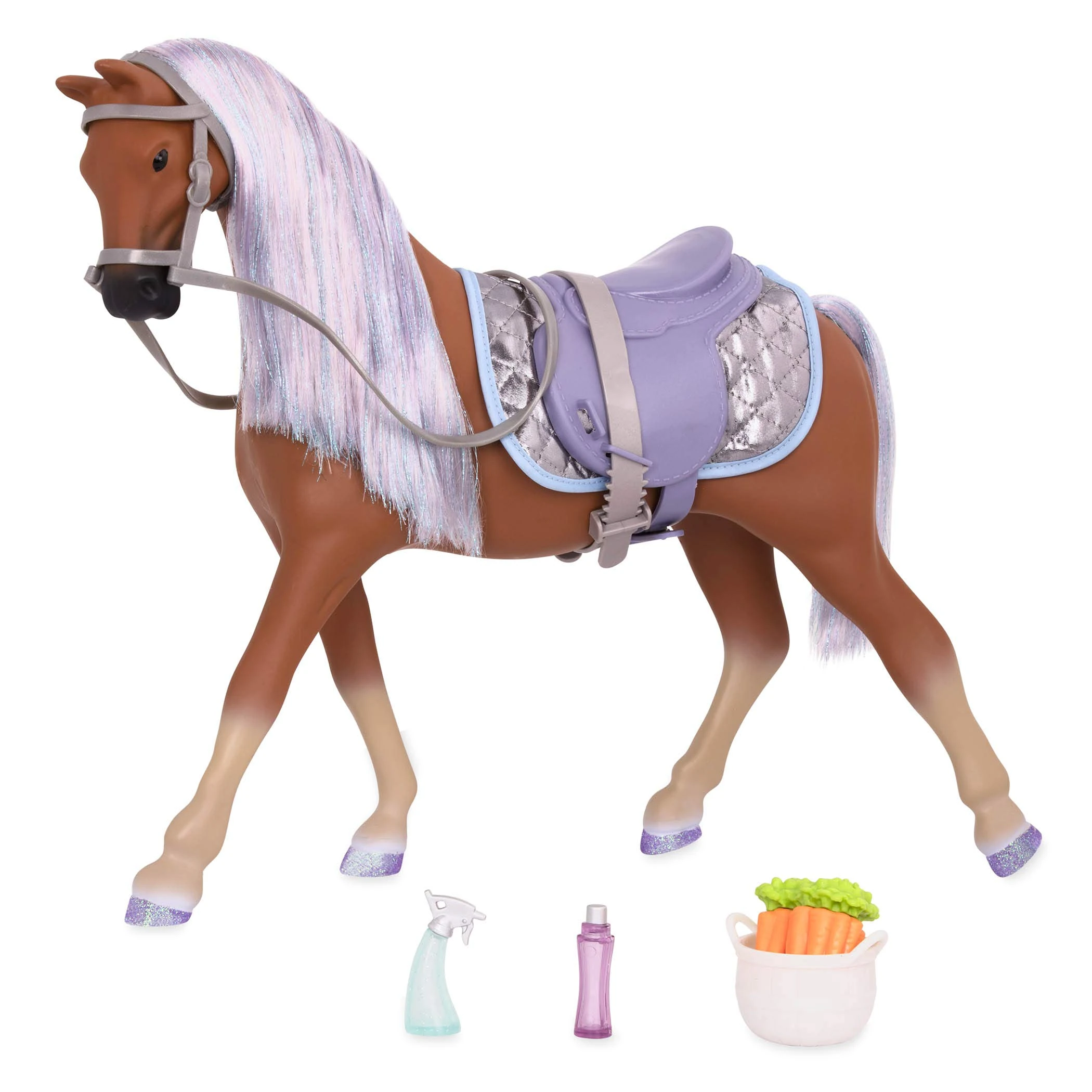 Glitter Girls – 14-Inch Morgan Horse – Brown Coat & Purple Mane – 2 Grooming Accessories & Carrots – Toys for Girls 3+ Years, Celestial