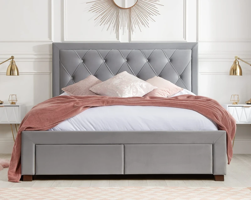 Birlea, Woodbury Fabric Bed, Grey Velvet, 135cm