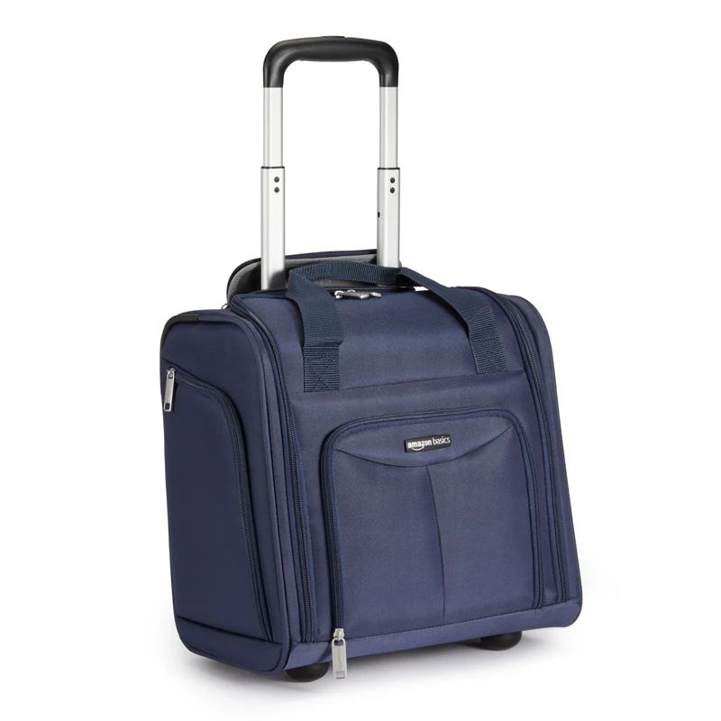 Amazon Basics Underseat Travel Luggage/Suitcase with Telescopic Handle and 2 in-line Skate Wheels - 35.5 cm, Navy Blue