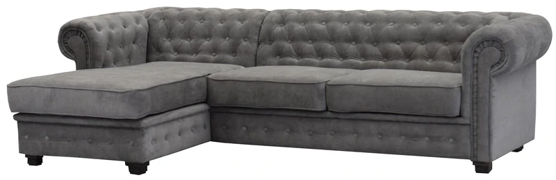 Sofas and More Chesterfield Style Corner Sofa Set 3+2 Seater Armchair Grey Fabric (Left Hand Corner)