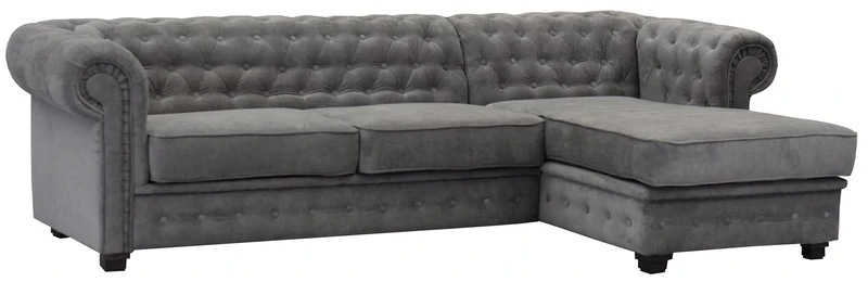 Sofas and More Chesterfield Style Corner Sofa Set 3+2 Seater Armchair Grey Fabric (Right Hand Corner)