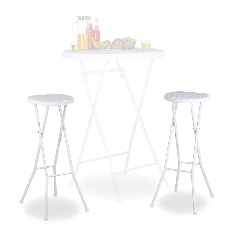 Relaxdays BASTIAN Folding Bar Stools Set of 2, Waterproof, 80 cm Tall, Breakfast Chair Double Pack, Plastic, Counter Seat, White