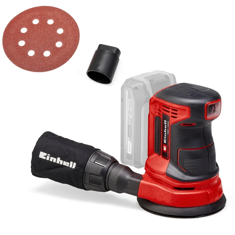 Einhell Power X-Change Cordless Random Orbital Sander - 18V Electric for Wood, Plastic and Metal - TE-RS 18 Li-Solo with Dust Collection (Battery Not Included), Red