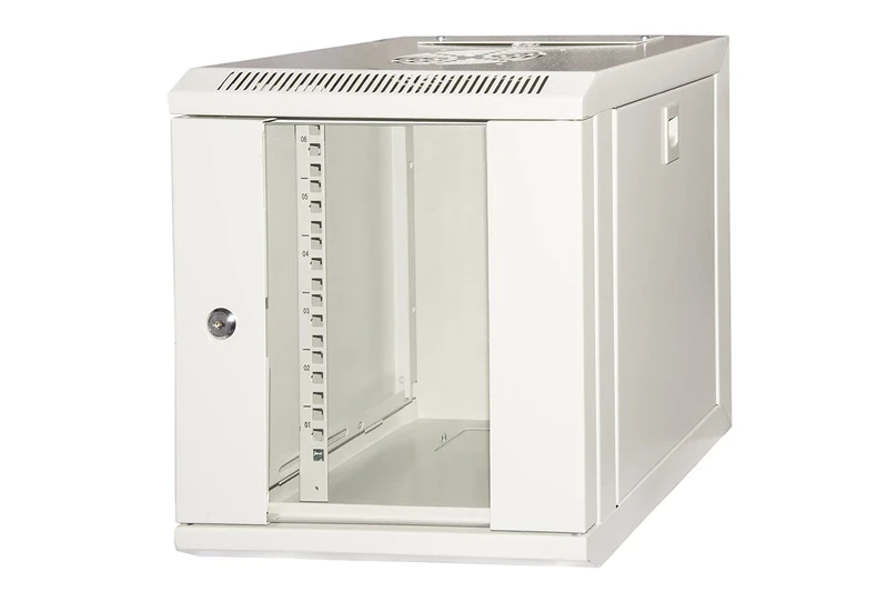 Link RAL7035 LK106U 10" 6U Steel Cabinet Rack Cabinet with Glass Door, Lock, Opening Sides and Access for Up/Down Cable Passage Compact Size 31.5 x 30 x 35 cm Grey
