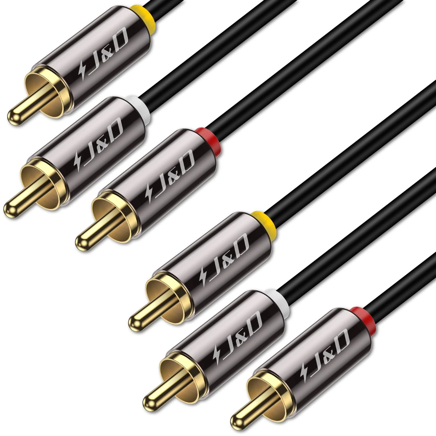 J&D Audio Video Gold Plated 3 RCA Male to 3 RCA Male Stereo AV Cable - 15 Feet, Compatible with Set-Top Box, Speaker, Amplifier, DVD Player